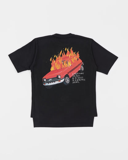 T-SHIRT BURNING CAR BLACK